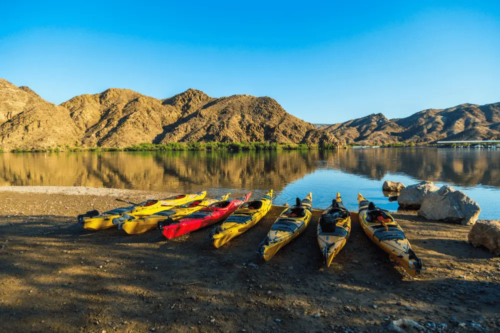 Kayaks lined up at Lake Mead