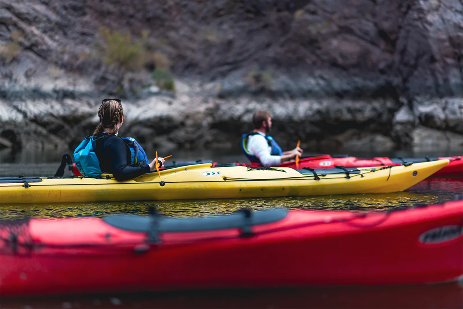 Guided kayakers on the water near Las Vegas