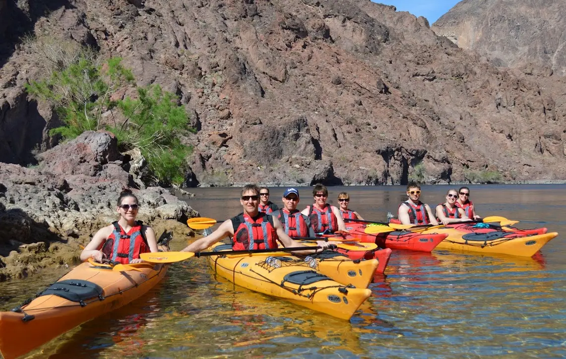 Kayakers paddling on the Colorado River near Las Vegas