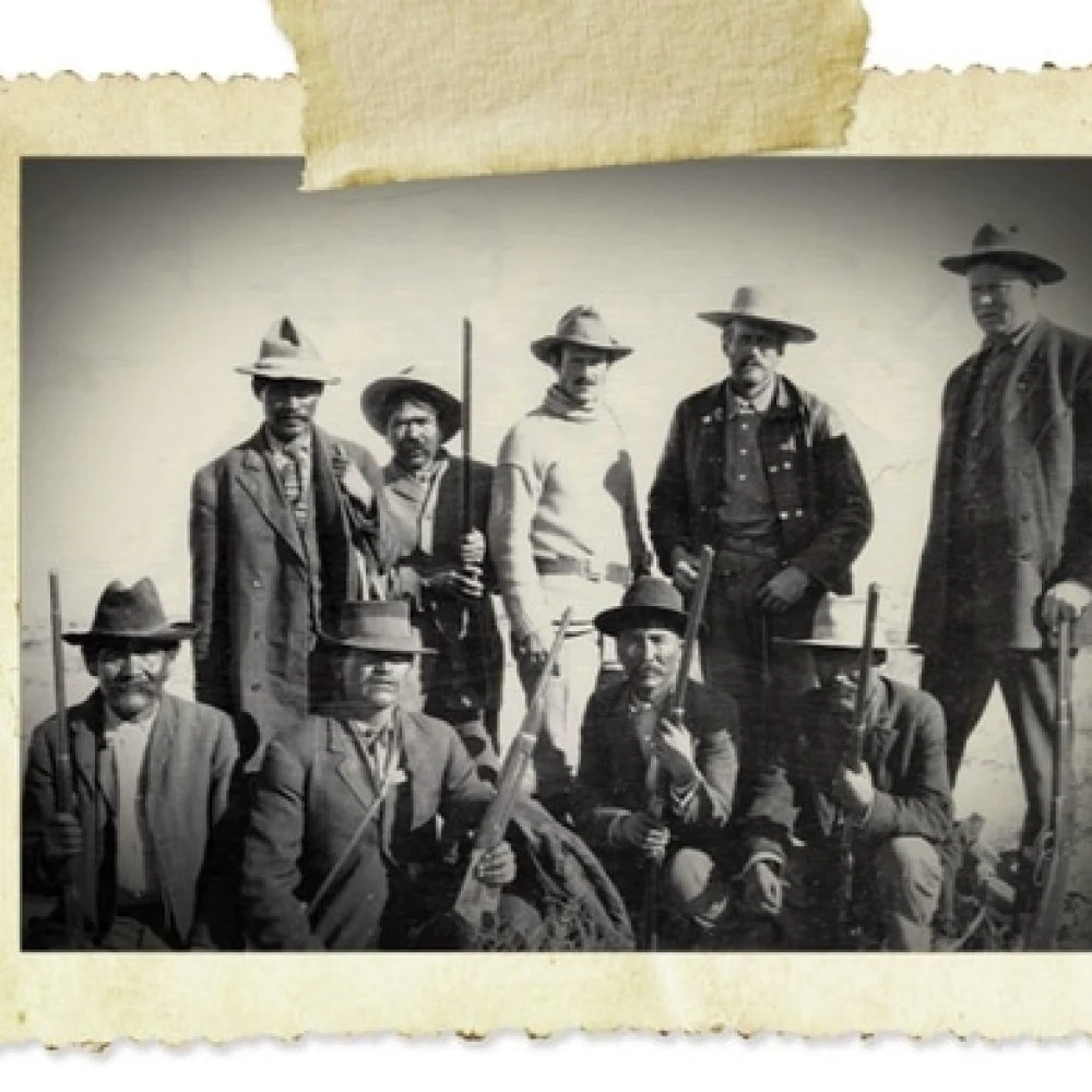 Historic photograph of a posse searching for Quehoe