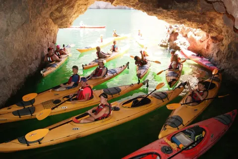 A group enjoying a Colorado River canyon adventure
