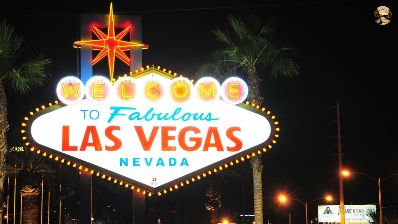 Illuminated 'Welcome to Fabulous Las Vegas' sign at night with palm trees.