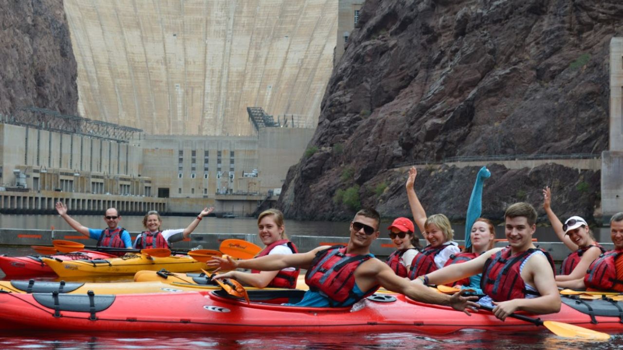 Kayakers enjoying a guided tour led by Evolution Expeditions.