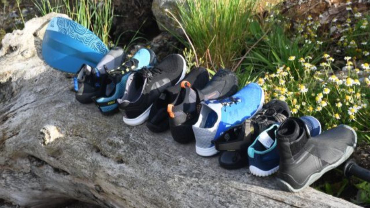 An image showing different types of kayaking footwear.
