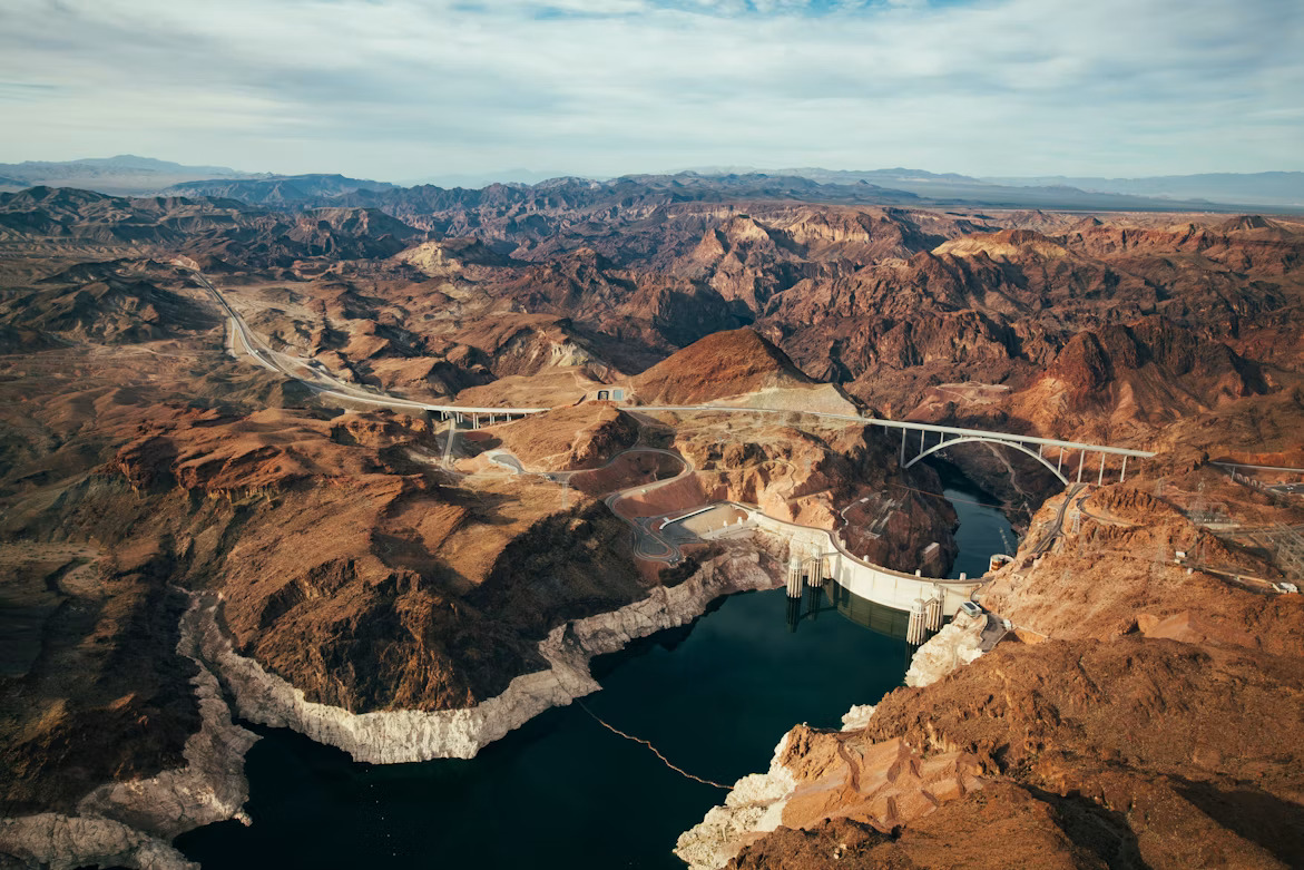 An aerial view of the Hoover Dam